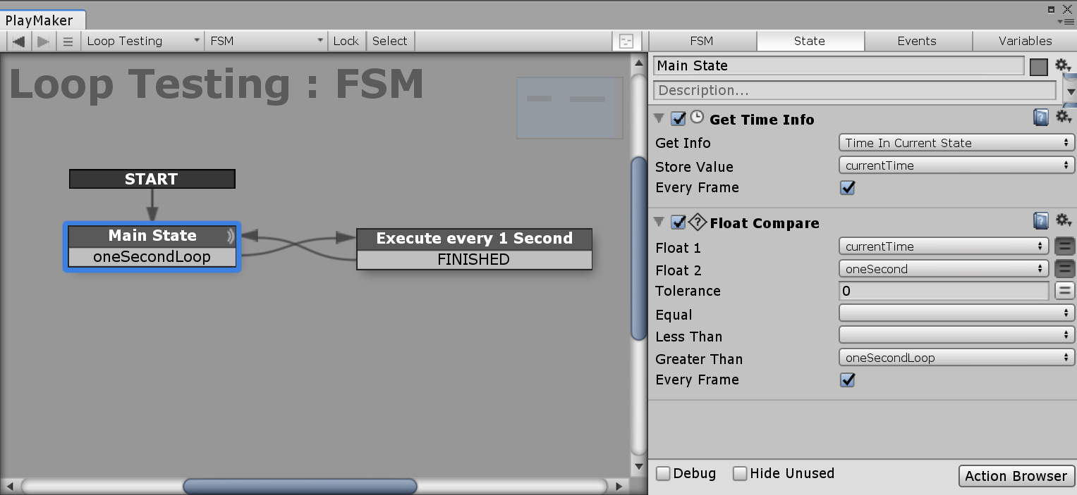 Unity/Playmaker create 1 second loop Incredigeek
